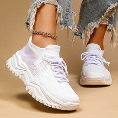 Women's Purple Chunky Sneakers Lightweight Slip On Sock Sneakers