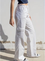 Solid Wide Leg Cargo Pants Casual Versatile Pants With Pockets Women