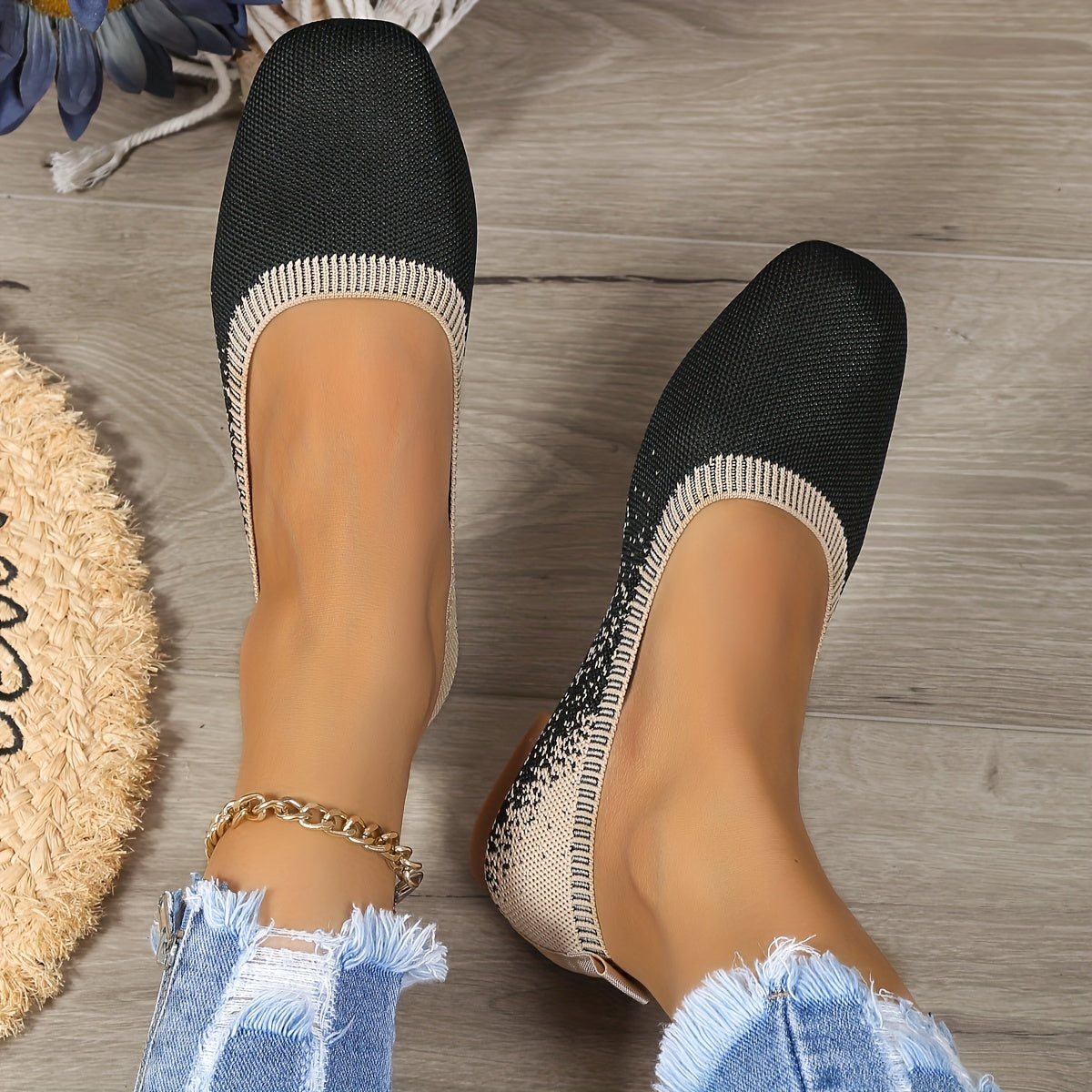 Women's Square Toe Ballet Flats Soft Slip On Shoes