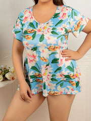 Satin Floral Print Short Sleeve Sleep Dress