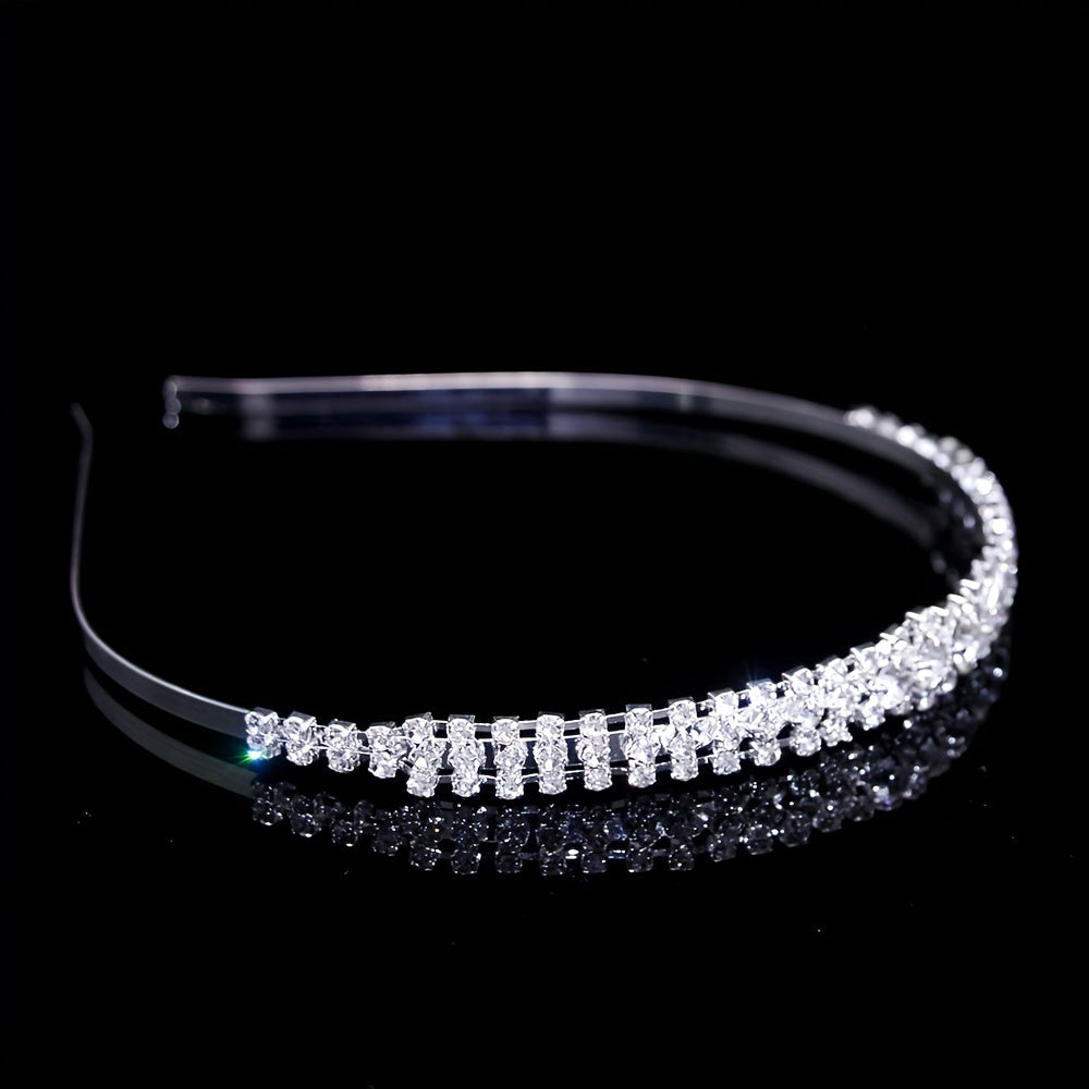 Rhinestone Headband Queen Double Layer Crown Layer Tiara Head Jewelry