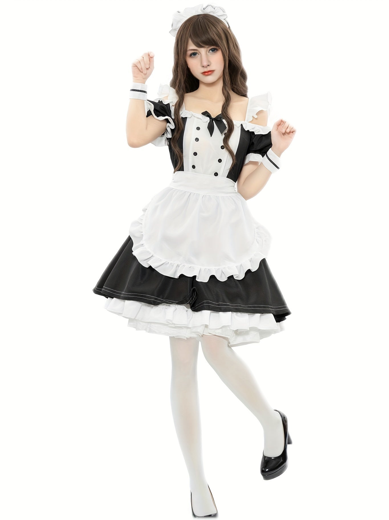 Sexy Maid Role Play Costume Ruffle Bow Dress Lingerie