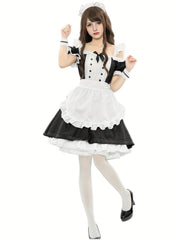 Sexy Maid Role Play Costume Ruffle Bow Dress Lingerie