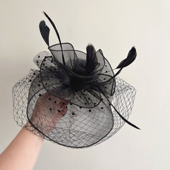 Charming Bridal Wedding Party Hat with Veil and Feather Hairpin