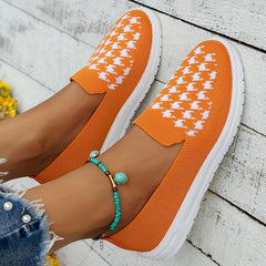 Women's Houndstooth Mesh Slip On Low Round Toe Non slip Soft Shoes