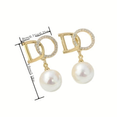 Golden Alloy Simulated Pearl Drop Earrings - Fashionable Gift for Women