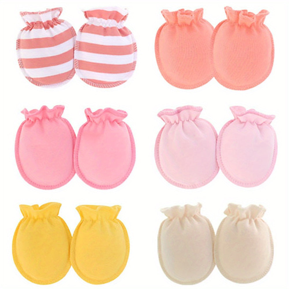 6 Pairs Newborn Stripe Graphic Mittens Anti Eating Hand Gloves