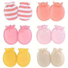 6 Pairs Newborn Stripe Graphic Mittens Anti Eating Hand Gloves