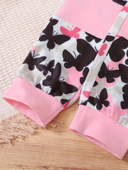 Butterfly Print Girl's 2pcs Hoodie & Sweatpants Set Kids Clothes Spring Fall
