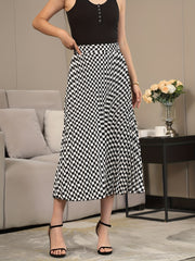 Checkerboard Print Pleated Skirts High Waist Women's Clothing