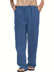 Men's Cotton & Linen Blend Long Pants Loose Elastic Waist Trousers