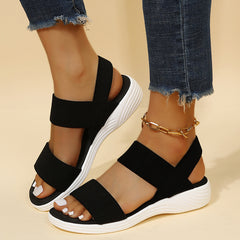 Women's Comfy Flat Sandals Open Toe Elastic Strap Slip On Shoes