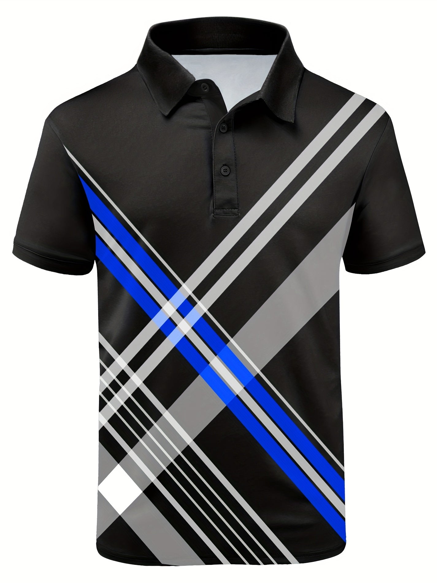 Men's Striped Polo Shirt Active Stretch Button Up Short Sleeve Polo Shirt