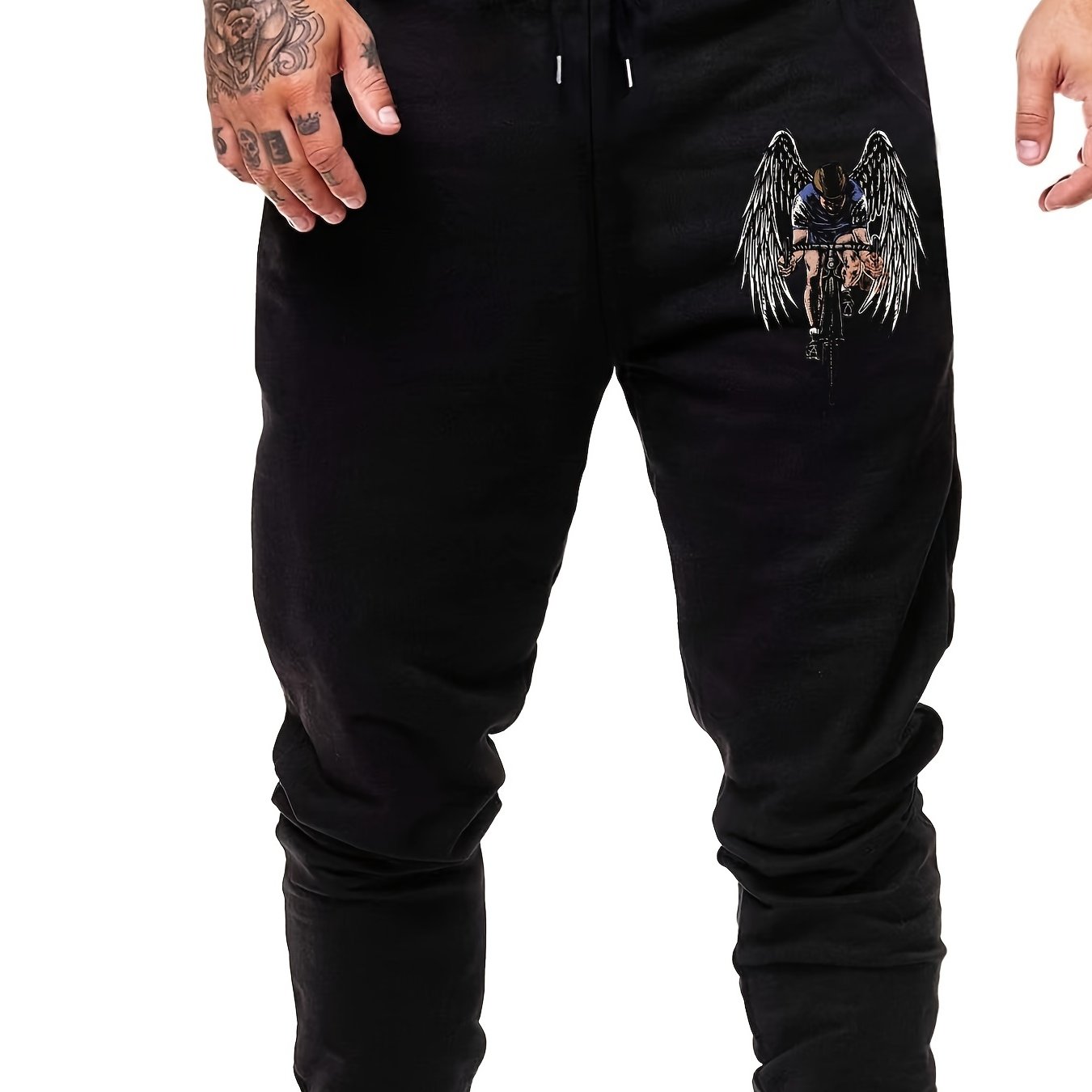 Men s Riding Angles Print Drawstring Sweatpants Elastic Waist Active Pants