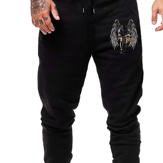 Men s Riding Angles Print Drawstring Sweatpants Elastic Waist Active Pants