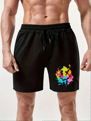Smile Face Print Men's Comfy Shorts Summer Drawstring Casual Loose Shorts