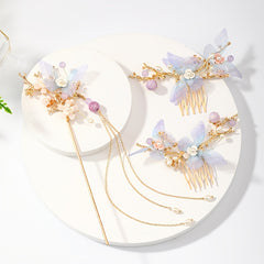 Faux Pearl Butterfly Flower Hairpin Headband Set
