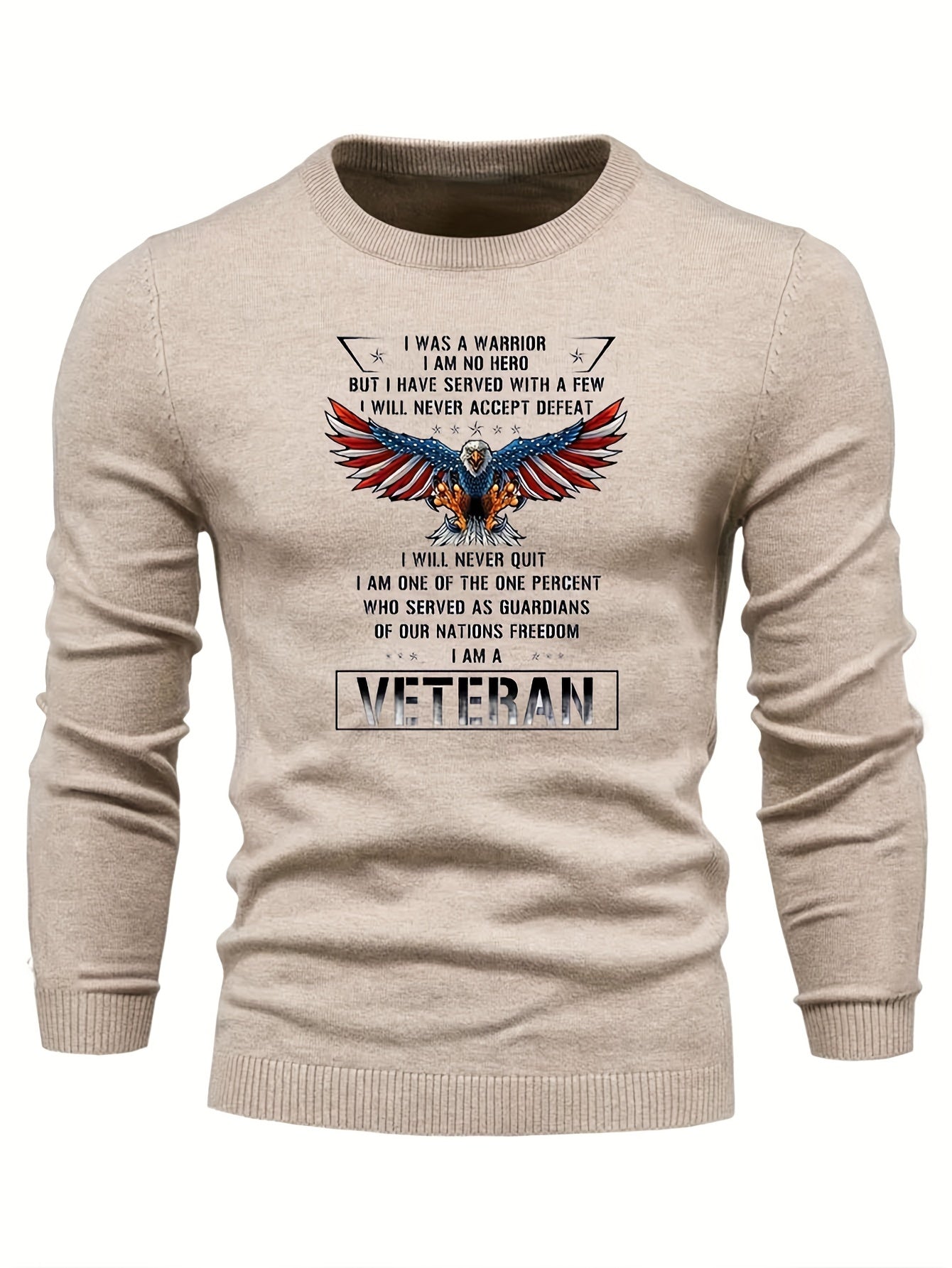 VETERAN & Eagle Pattern Sweater Men's Casual Warm Pullover For Fall Winter
