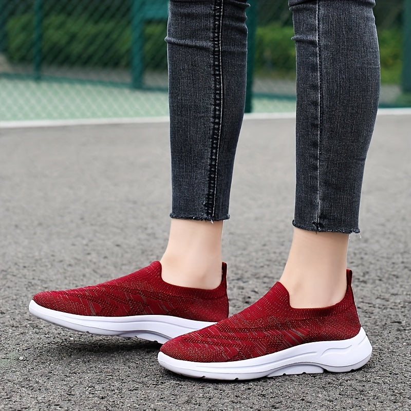 Women's Breathable Flying Woven Sneakers Lightweight Low Top Slip On Shoes