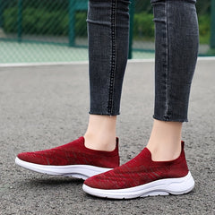 Women's Breathable Flying Woven Sneakers Lightweight Low Top Slip On Shoes