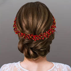 Vintage Red Rhinestone Bridal Headband for Women Floral Sparkling Accents