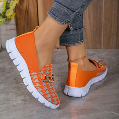 Women's Chain Decor Sneakers Slip On Houndstooth Pattern Shoes