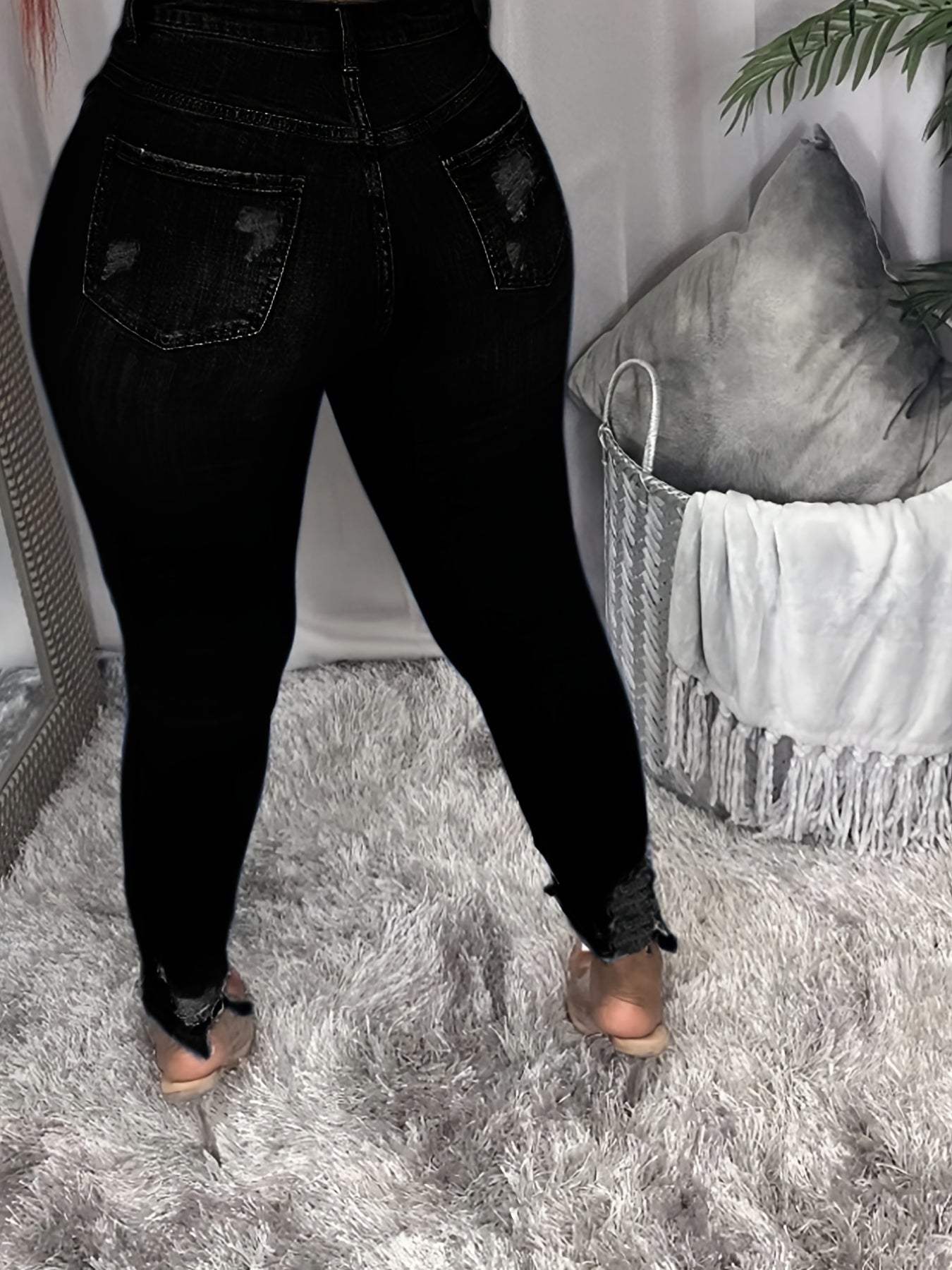High Waist Ripped Leggings Stretchy Denim Jeans
