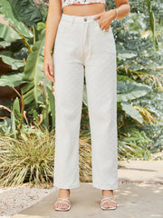 High Waist Ripped Detail Straight Jeans