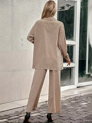 Women's Plus Print Long Sleeve Button Up Shirt & Pants Set
