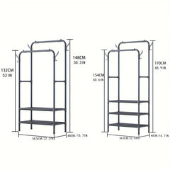 Garment Rack with Double Rods, Lower Storage, and Hooks