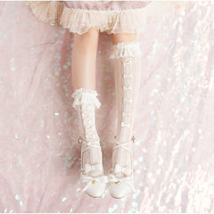 Lace Trim Fishnet BowKnot High Tube Socks