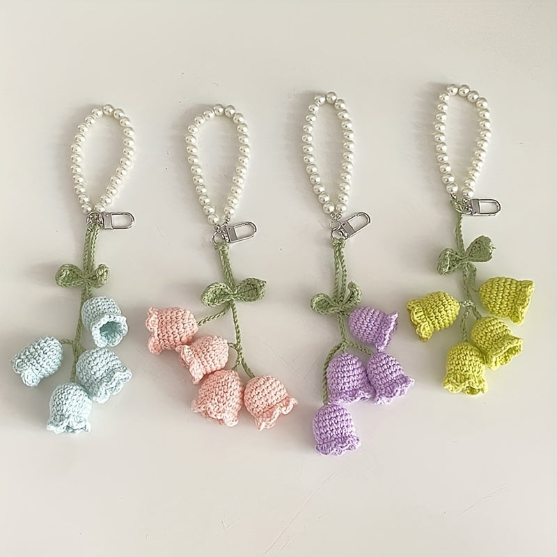 Flower Knitted Keychain Crocheted Wool Pendant