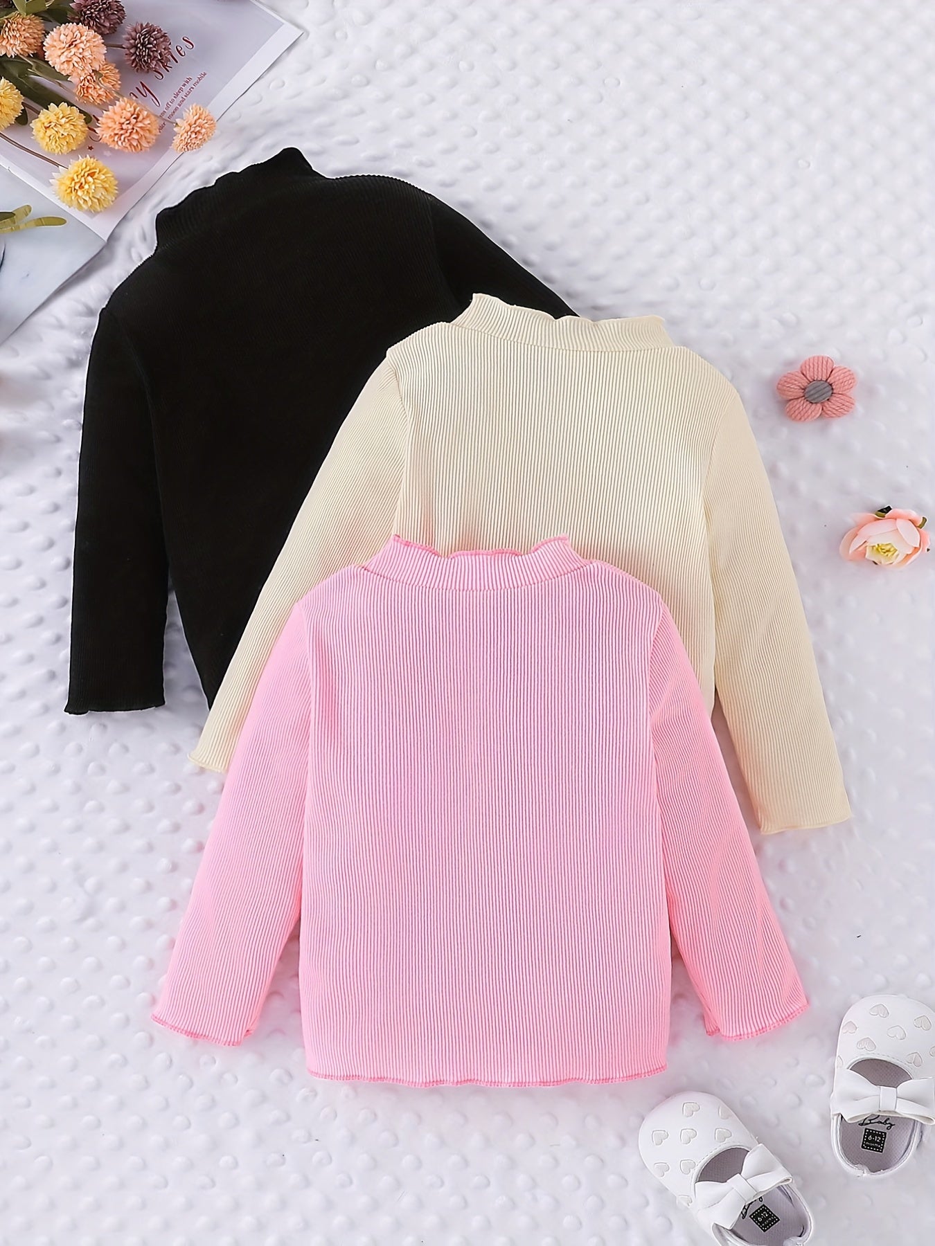 3pcs Baby Girl's Ruffled Long Sleeve Tops Blouse