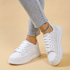 Women's Floral Print Flat Shoes Lace Up Low Top Sneakers