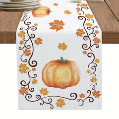 Thanksgiving Pumpkin Maple Leaves Border Table Runner