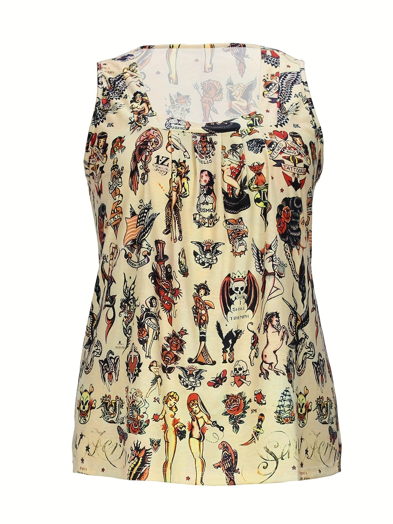 Cowboy Print Square Neck Stretch Tank Top