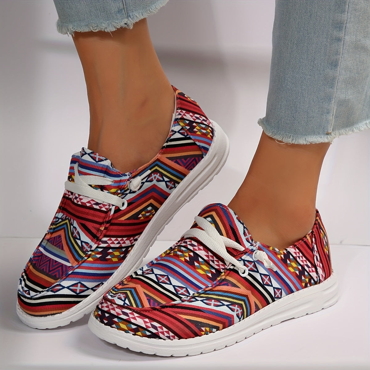 Women's Geometric Pattern Canvas Shoes Boho Style Low Top Loafers