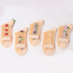 5 Pairs Floral Print Mesh Socks Breathable Mid Tube Women's Stockings