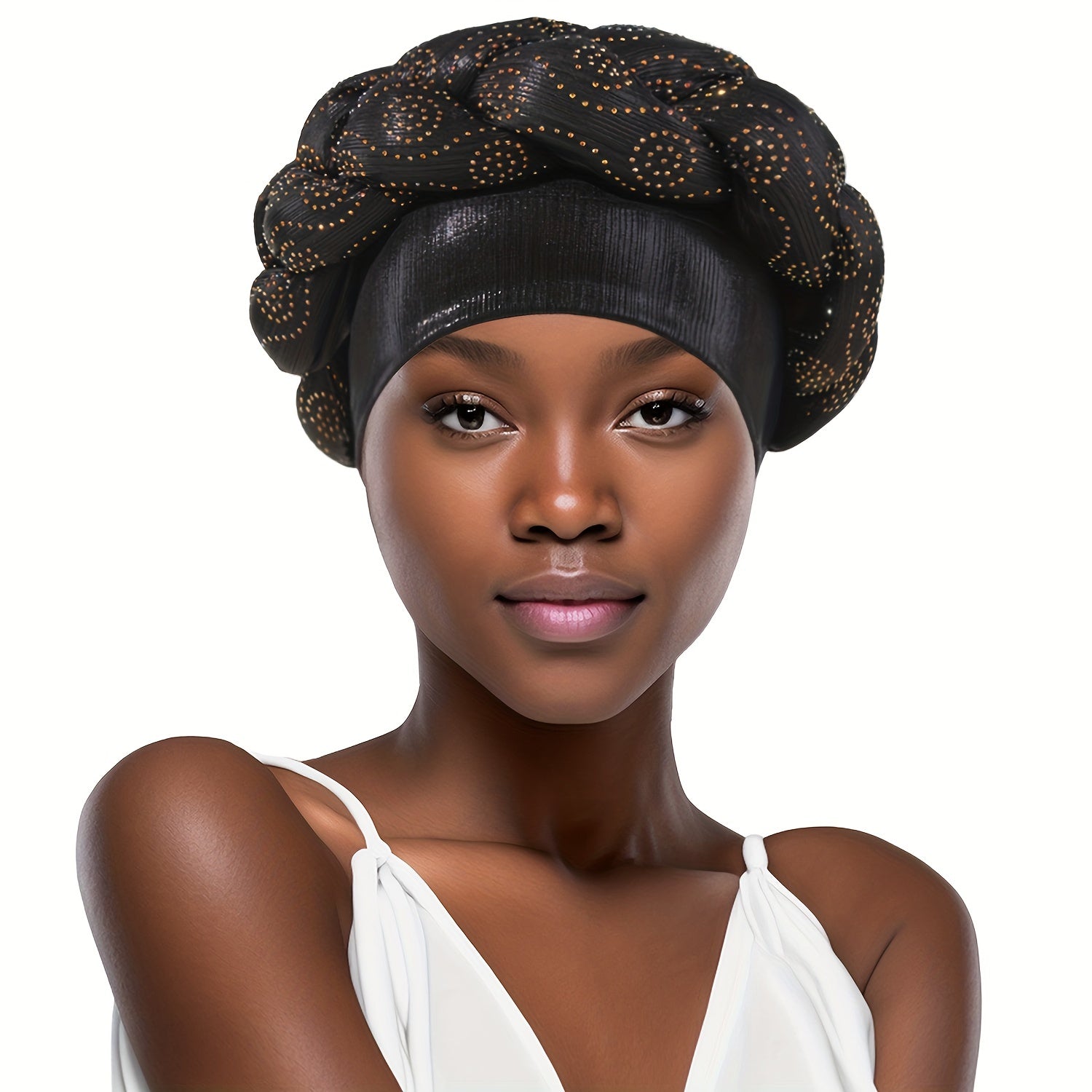 Braided Turban Cap Rhinestone Head Wrap Bonnet Head Scarf