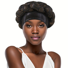 Braided Turban Cap Rhinestone Head Wrap Bonnet Head Scarf