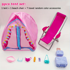 Doll Travel Set Doll Accessories Outdoor Play House Tent Beach Chair Toy