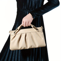 Soft Cowhide Leather Clutch Bag with Golden Tone Hardware in Light Brown