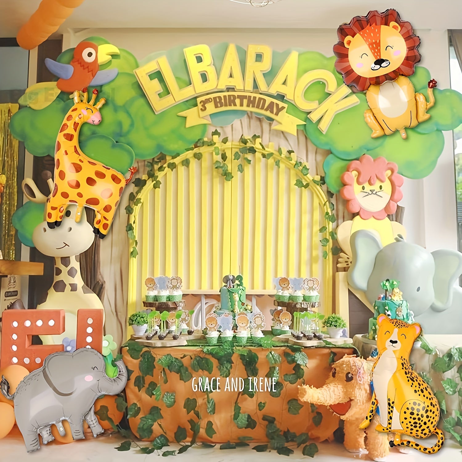 4pcs Jungle Safari Animals Balloons Giant Lion Leopard Elephant Giraffe Foil Hel