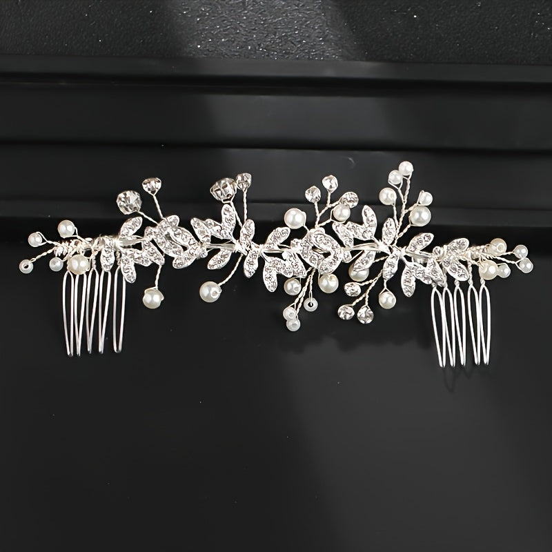 Crystal Comb Silver Golden Rose Golden Bridal Pearl & Crystal Hair Comb