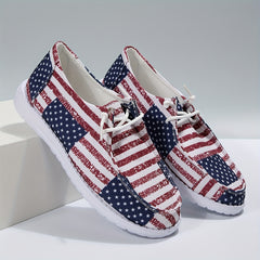 Women's Patriotic Boat Shoes Summer Canvas Lace Up Casual Flat Shoes