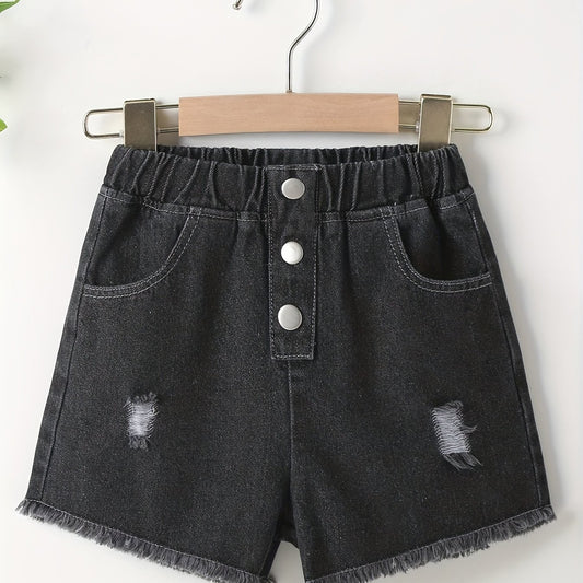Girls' Casual Ripped Denim Shorts For Summer
