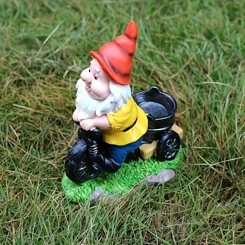 Outdoor Motorcycle Gnome Statue Dwarf Riding Motorcycle Succulent Flower Pot