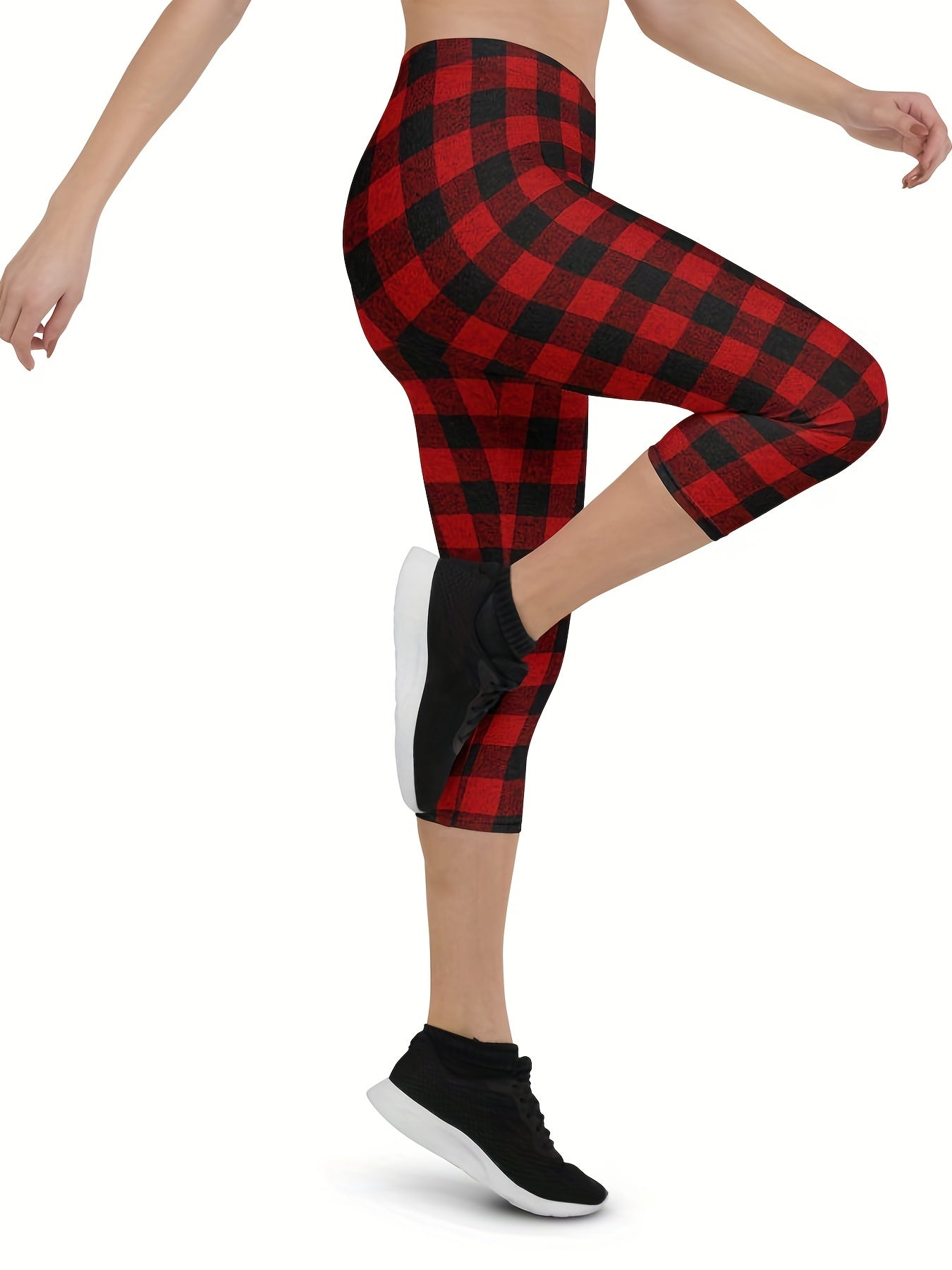 Plaid Print Slimming Yoga Sports Pants High Stretch Fitness Leggings