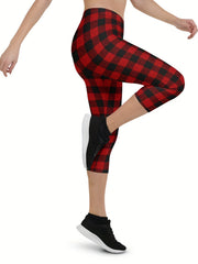 Plaid Print Slimming Yoga Sports Pants High Stretch Fitness Leggings