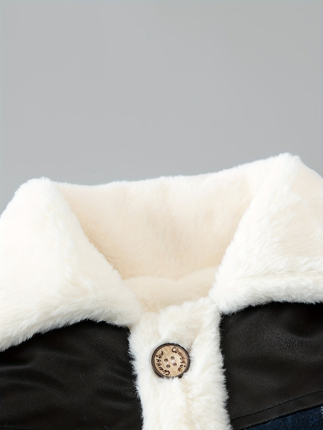 Boys Fleece Jacket Plaid Stitching Leather Winter Coat